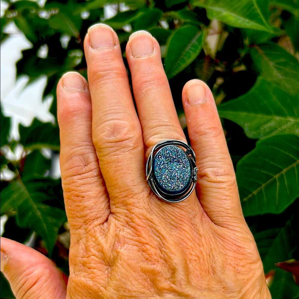 Dazzling  Druzy Blue Quartz Ring